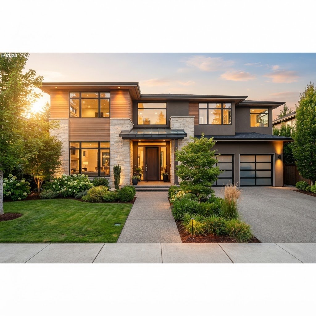 Modern residential home exterior representing home improvement markets